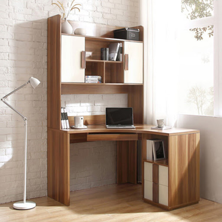 Bàn học chữ L liền giá sách gỗ công nghiệp cho bé